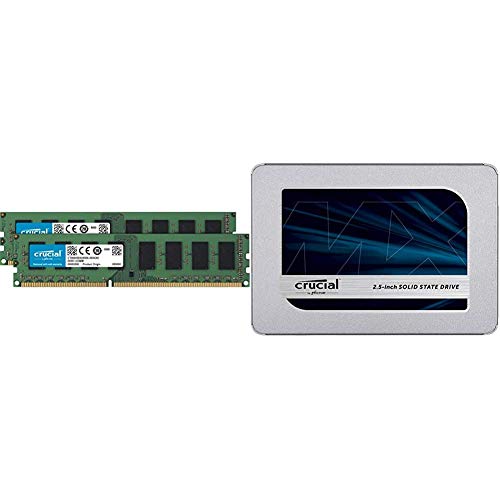 Crucial 16GB Kit (8GBx2) DDR3L 1600 MT/s (PC3L-12800) Unbuffered UDIMM Memory CT2K102464BD160B Bundle MX500 500GB 3D NAND SATA 2.5 Inch Internal SSD - CT500MX500SSD1