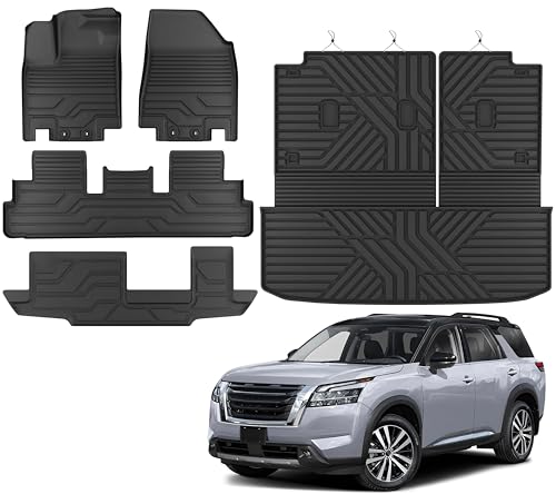 KARPAL Floor Mats for Nissan Pathfinder 2022 2023 2024 2025 2026 TPE Rubber All Weather Protection Floor Liners Accessories Car Mats Front & 2nd & 3rd Row & Cargo Liner