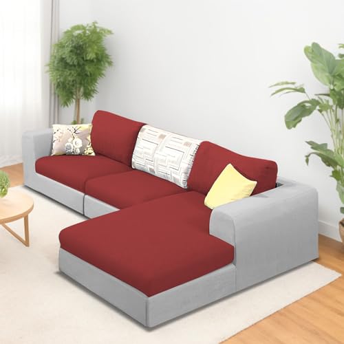 Image of Koza RHS 4 Seater L Shape Sofa Set for Living Room (Maroon Grey Fabric) Premium Fabric Sofa