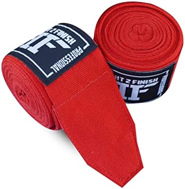Fight 2 Finish 180 inch Professional Wrist Wraps Included Elastic Stretchy Handwraps for Boxing Kickboxing Muay Thai MMA Martial Arts Taekwondo (Red)