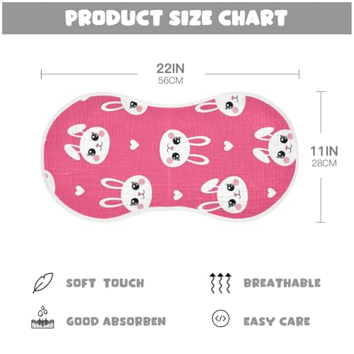 Cartoon Bunny Heart Pink Baby Burp Cloths Cotton Washcloths Super Soft Absorbent Burping Rags for Baby Girl Boy Muslin Burp Cloths 2 Pack4