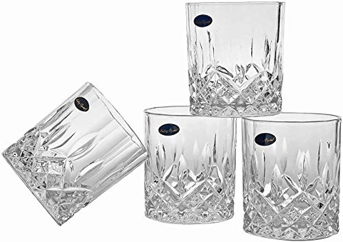 Amlong Crystal Lead-Free Double Old Fashioned Crystal Whiskey Glass - Classic Stylish Design – Perfect For Scotch, Bourbon, Cognac And Cocktail Glasses, 9 Oz., Set Of 4 With Gift Box #TOP5