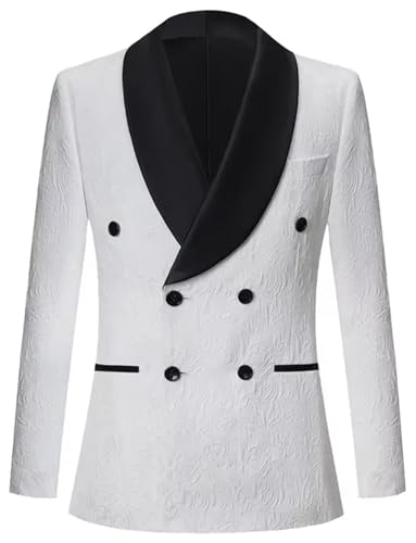 Blazer Jacquard pour Homme avec Boutons Double Boutonnage et Revers Châle