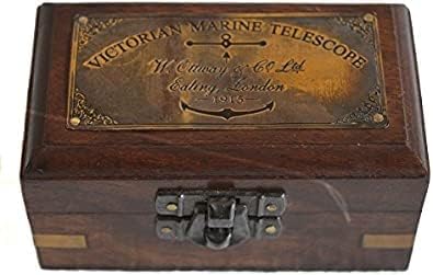 Brass Antique Finish 6"" Victorian Marine Handheld Mini Telescope with Wooden Box Nautical Gift