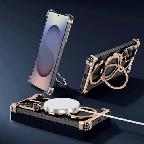 Coque Galaxy S23 Ultra anneau titulaire intégré et cadre bumper métal Or Désert - 7