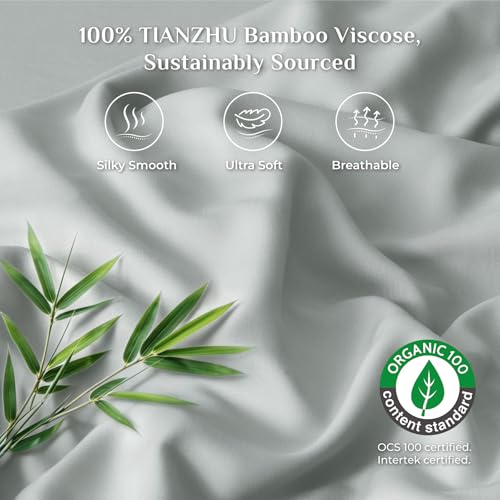 Image of BEDELITE Bamboo Viscose Sheet Set, King Size, 4 Pieces, Grey | 100% Organically Grown, 18 Inch Deep Pocket, All Round Elastic & Corner Straps, Luxury Silky Cooling Sheets for Hot Sleepers