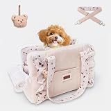 Fudia ペットキャリーバッグ 犬 猫 キャリーバッグ ペットトートバッグ 可愛い 小型犬 軽量 折りたたみ 顔出し くまちゃんネームチャーム付き 外出用 肩掛け 底板付き 人気 避難 メッシュ 旅行 (ベージュ M)