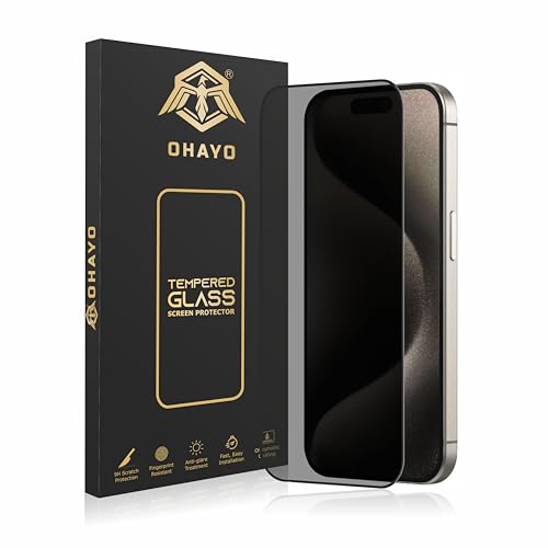 Image of OHAYO Privacy Tempered Glass for iPhone 15 Pro (6.1 inch) | Anti-Spy Screen Protector | Edge to Edge Coverage | 9H Scratch Resistant | Case Friendly | Anti Fingerprint | Bubble Free Easy Installation Kit