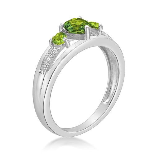 Metro Jewelry Diamond and Gemstone Triple Heart Ring for Women - 10k White Gold Anniversary Ring for Her - 3mm and 5mm Birthstone - Statement Band Size 5 to 92