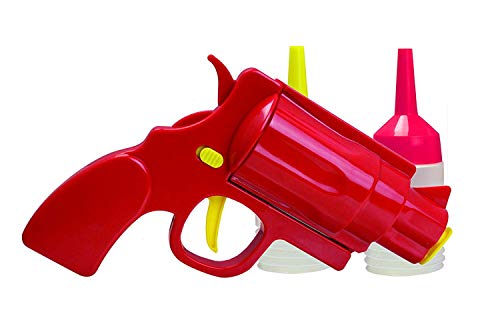 Novelty Condiment Gun Shooter Dispenser – Plastic Ketchup Mustard BBQ Hot Sauce Container Squeeze Gun Shaped Bottle