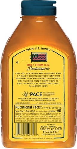 Image of Local Hive New England Raw & Unfiltered - 32 oz | 100% Pure U.S. Honey | Natural Sweetener Sourced from American Bees & Beekeepers | Delicate Smooth Flavor | Ideal for Tea, Baking & Cooking