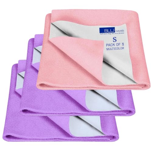 Image of Quick Drysheet for Baby - Waterproof & Extra Absorbent (Small Pack of 3) | Instadry Bed Protector Sheets | Washable Reusable Mattress Protector for New Born Babies Toddler Kids Children - Multicolor