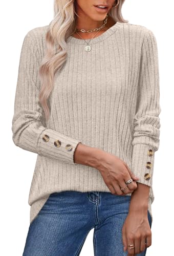 OFEEFAN Womens Sweaters Long Sleeve Tops Button Cuffs Plus Size Fashion Clothing Tunics or Tops Wear with Leggings