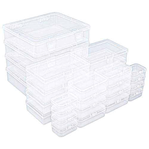 Image of Goodma 28 Pieces Mixed Sizes Rectangular Clear Plastic Storage Box | Empty Mini Containers, Hinged Lids, For Small Items, Craft Projects