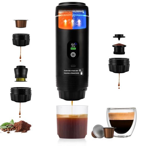 Image of Upgraded 3-in-1 Portable Espresso Machine with LED Display,20 Bar Real-Time Temperature&Battery Indicator,Portable Coffee Maker Compatible with Ground Coffee & Capsules, for Travel, Home & Office Use