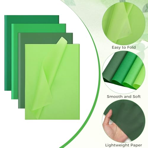 Image of woric 160 Sheets Green Tissue Paper for Gift Bags 20 x 14 Inch | 4 Assorted Green Tissue Paper Bulk for DIY Arts Crafts Birthday First Day of School Decorations