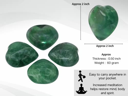 Image of Certified Green Fluorite Crystal Heart Palm Pebbles Stones for Anxiety Stress Relief Massage - AAA Grade Original Healing Gemstone Agate Heart Palm Stone for Yoga Meditation Spiritual