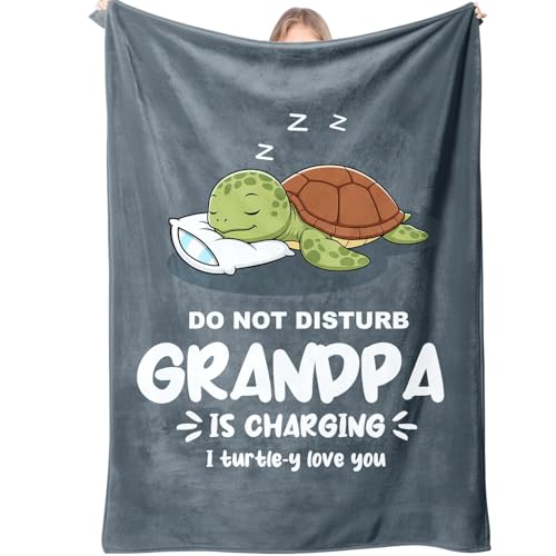 Funny Grandpa Fathers Day Gift Grandpa is Charging Turtle Blanket Grandpas Birthday Gifts from Grandkids for Fathers Day Christmas Funny Flannel Turtle Blanket for Grandfather 60 x 50