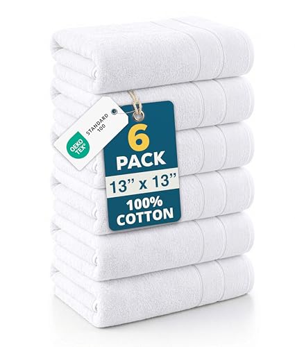 Casa Platino White Washcloths 6 Pack - 13x13 inches - 100% Cotton - Premium Quality Wash Cloths for Bathroom - Well Stitched Soft & Highly Absorbent Washcloths Set - Ideal for Hotel Spa & Salons