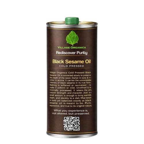 Image of Village-Organica Cold-Pressed Black Sesame Oil 1 Litre Tin Can | 100% Pure & Natural | Cooking, Skin & Hair Care | Antioxidant & Nutrient-Rich Wellness Oil
