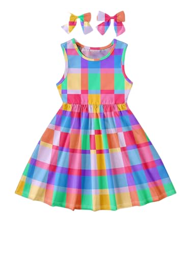 WDIRARA Toddler Girl's Colorful Plaid Sleeveless Dress Swing A Line Tank Dresses