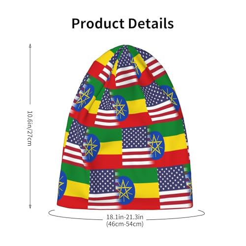 American Flag and Ethiopian Flag Kids Leisure Elastic Knitted Hat Junior Large Size Knit Cap Child Beanie Black2