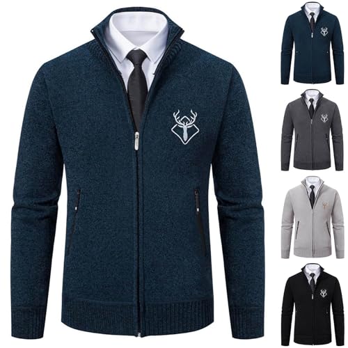 Cambkatl Men's Vintage Full Zip Stand Collar Cardigan Sweaters - Long Sleeve Fall Winter Knitted Slim Fit Casual Outerwear2