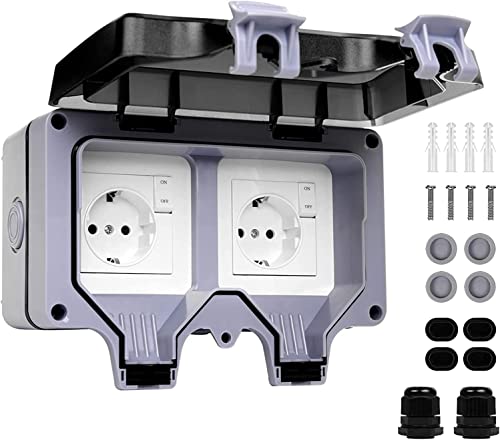 TIMLand Außensteckdose Wasserdicht IP66 2-Fach, Höher Outdoor Steckdose...