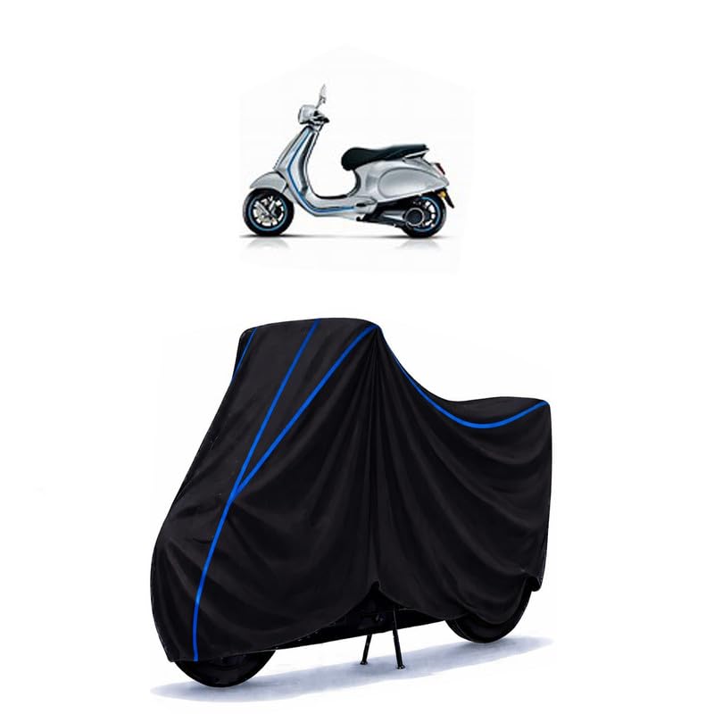 Image of Scooty Cover Water Resistant for Piaggio Elettrica | Universal Scooter & Bike Cover | Heavy Duty UV Dust, Rain & Scratch Protection | Elastic Fit All Weather Indoor Outdoor | Black with Blue Piping
