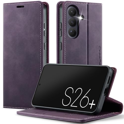 Housse en cuir premium pour Samsung S26+ Plus, étui portefeuille violet élégant