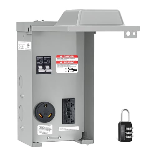 Nilight 20 30 Amp RV Power Outlet Box with Breaker 125V TT-30R GFCI Temporary Receptacle Panel ETL Listed Heavy Duty Enclosed Lockable Waterproof for EV Camper Caravan Van Travel Trailer