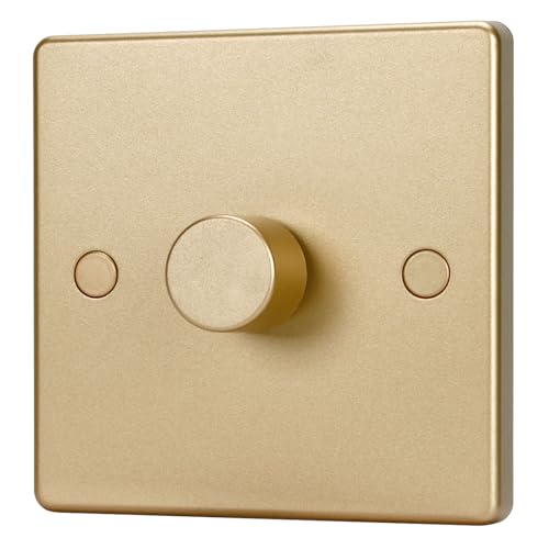 Aroidful 5-200W LED Dimmer Switch, 1 Gang 2 Way Rotary Trailing Edge Dimmer with Push On/Off, Suitable for Dimmable LED Lights, Incandescent & Halogen (Matte Gold)