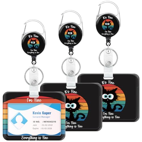 Epaing 3 Stück Katze Ausweishülle mit Clip, Kartenhülle mit Schlüsselanhänger Ausziehbar, Kartenhalter Ausweis Krankenschwester Zubehör, Ausweishalter für Büroangestellte Lehrer Student Geschenke