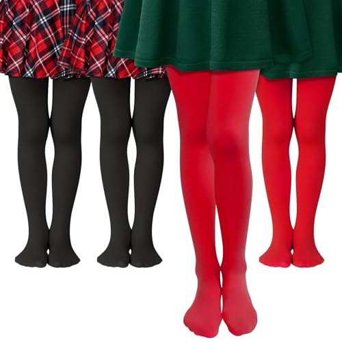 MK MATT KEELY 4 Pares Medias Ballet Niñas Leotardos Rojo Negro Niño Leggins Gimnasia Ritmica Niña para Fiesta Danza Uniforme,6 7 8 Años