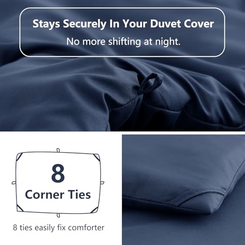 Image of HIMEET King Size Comforter Set, 3 Pieces with 2 Pillowcases, Navy Blue | 270GSM Down Alternative Fill, Oeko-TEX Certified, 8 Corner Ties Quilted, All Season, Fluffy Bed Set, Bedroom Decor Bedding