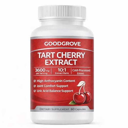 SCEZROB GoodGrove Tart Cherry Extract Capsules Tart Cherry Extract Supplement | 10:1 Extract 3600mg Strength | Supports Joint Comfort 60 Count (1)