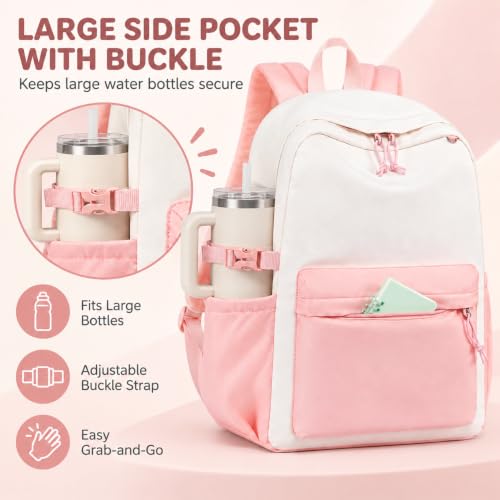Image of LOIDOU Kids Backpack for Teen Girls Bookbags School Backpack with Lunch Box and Pencil Case 3 in 1 School Bags Set (Pink White)