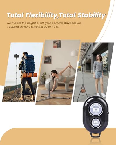 Image of CAMBOFOTO 84 inch Phone Tripod, Tall Tripod Stand for Selfies with Flexible Gooseneck & Remote, Compatible with iPhone Android, Travel /Gopro /Ring Light /Webcam /Video Recording /Vlogging