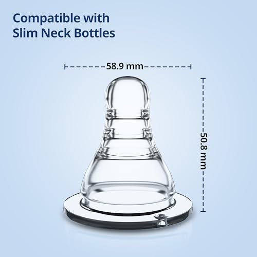 Image of LuvLap Anti-Colic Essential Teat /Nipple for Slim Neck Bottle,4Pcs Variable Flow, 9M+, Made ofSoft & Flexible Silicone, Mimics Breastfeeding, Leak Proof, Bpa Free, Comes with Sturdy Base