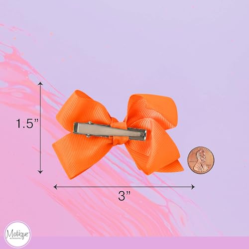 Image of Small Solid Bow for Girls - Set of 12 (Orange)