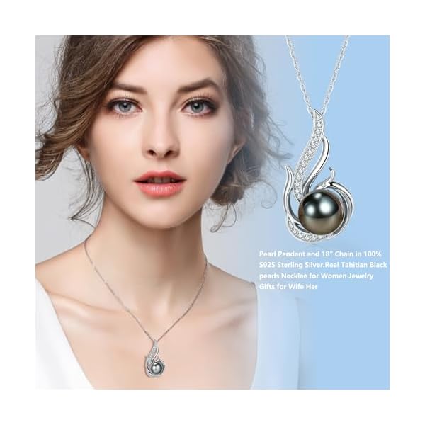 Tahitian Black Pearl Necklaces for Women 10-11mm - Pearl Necklace Phoenix Pendant | with 925 Sterling Silver 18" Chain - Christmas Mothers Day Valentine's Day Gifts For Women Wife Mom Grandma Girlfriend Daughter Her Best Friend Birthday Anniversary Fine Jewelry - Image 4