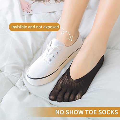 Amebae 6 Pairs No Show Toe Socks, Projoint Antibunions Health Sock, Invisible Non-Slip Toe Socks For Women Five Finger Socks (3Black+3Skin) #TOP4