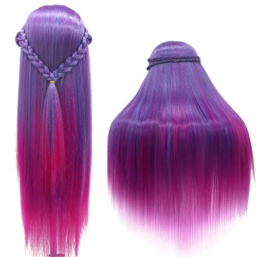 Trainingsköpfe, 28 inch Frisierkopf für Frisöre 100% Synthetikfaser-Haar Übungskopf,mit DIY Stricken Kit und kostenlose Tabelle Clips (Violett-rot)