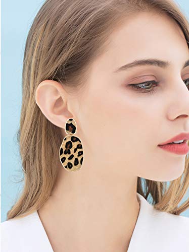 HEIDKRUEGER Leopard Print Earrings Lightweight Geometric Faux Leather Drop Dangle Earring Statement Animal Print Stud Earring for Women2
