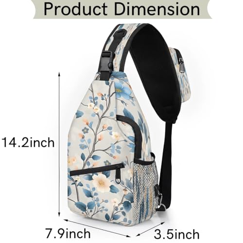 Bolso cruzado sling para mujer y hombre, flores, azul miniatura 2