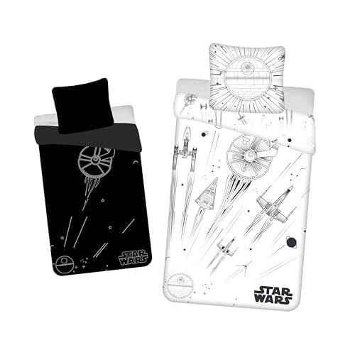 Jerry fabrics Juego de cama Star Wars Death Star, 100% algodón, funda nórdica de 140 x 200 cm + funda de almohada de 65 x 65 cm, brillante en la oscuridad