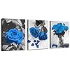 3 panelen bloemen ingelijst canvas muurkunst blauwe roos afbeelding print zwart wit schilderij modern romantisch klaar…