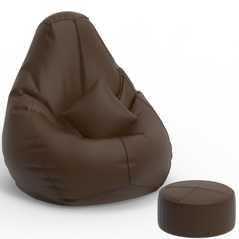Image of Biggie Bean Bag with Beans Filled 5XL Bean Bag with Free Cushion and Footrest - Official : Vendee Vibes Combo (Matching Color : Solids, Brown)