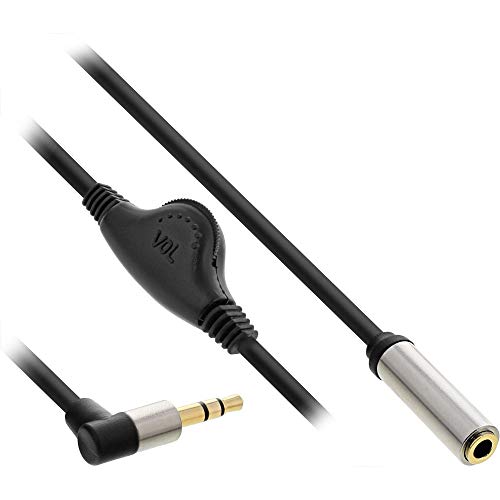 InLine Slim - Cable de audio (clavija de 3,5 mm, ST acodada, BU, con regulador de volumen, 0,25 m) Cover