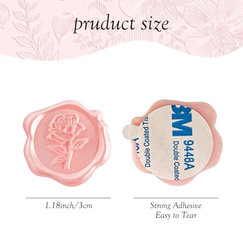 Pilloze 50 Pcs Adhesive Pink Rose Wax Seal Stickers, Rose Wedding Invitation Seal, Pink Rose Seals for Envelope, Easy to Use Rose Envelope Stickers with Good Adhesion — view 2